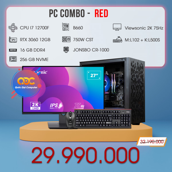 QĐ PC COMBO - RED (I7 12700F/RTX3060/B660/16GB/256GB/750W)