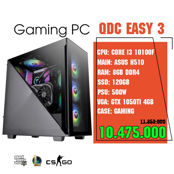 QDC Easy 03 (I3 10100F/H510M/8GB/120GB/500W/1050Ti 4GB)